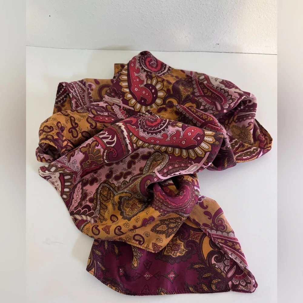 Paisley Print Pure Silk Mid Weight Scarf Made in USA 12 x 60 inches